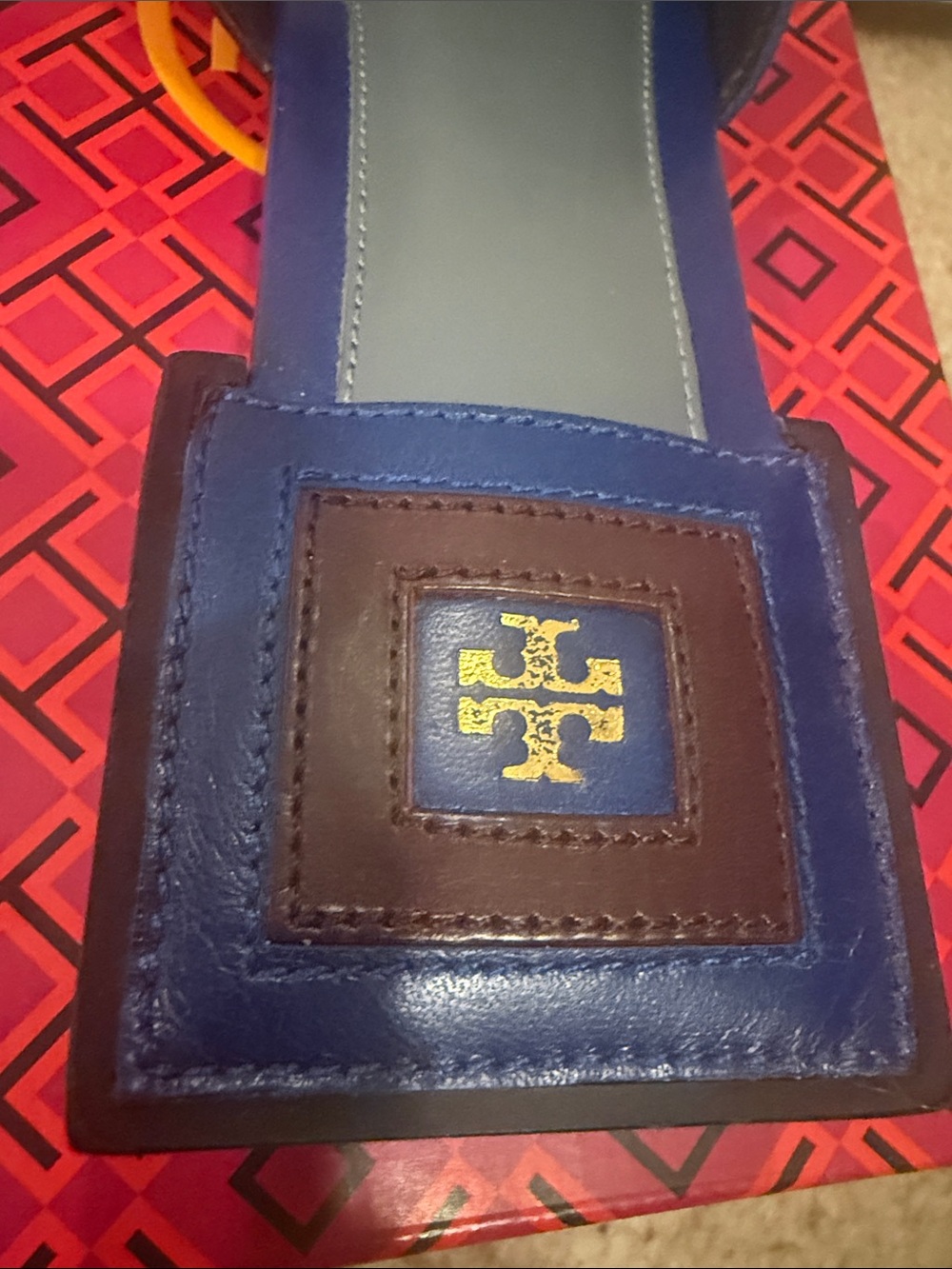 Tory Burch Multicolor Slide Sandals in Red and Blue with Yellow Accents - Picture 8 of 14